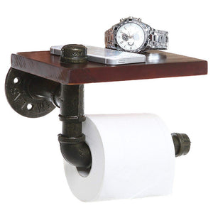 Industrial Floating Toilet Paper Holder with Rustic Top Shelf