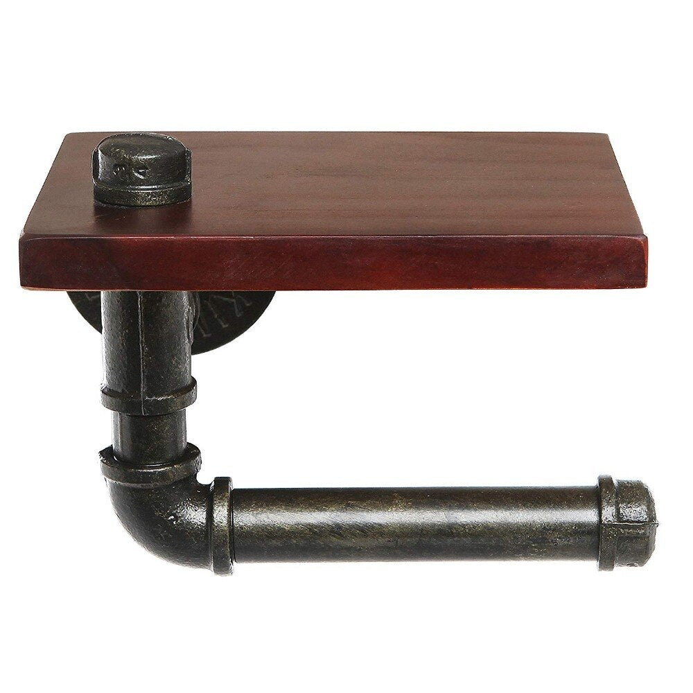 Industrial Floating Toilet Paper Holder with Rustic Top Shelf