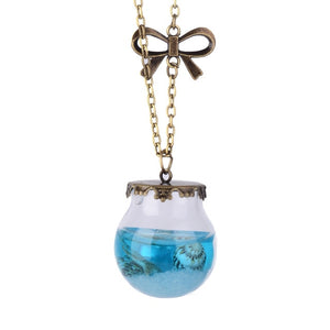 Vintage Mermaid Tears, Shells, and Star Vial - Enclosed in a Blue Sea Ocean Glass Wish Bottle