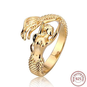 Authentic 925 Sterling Silver Mermaid Ring - Gold Color